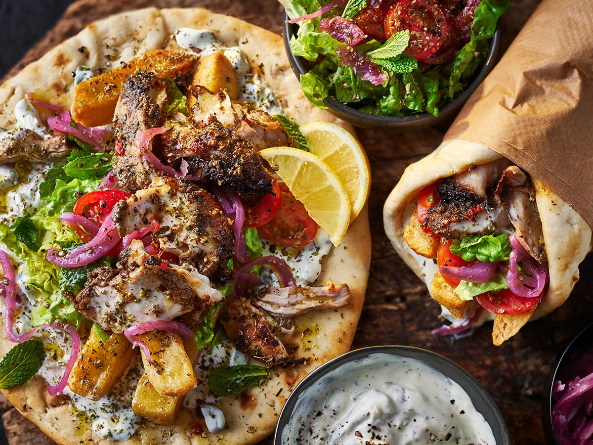 Chicken gyros on flatbreads