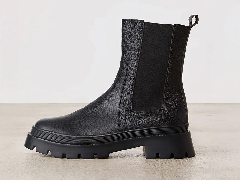 Women's black Chelsea boots with cleated soles