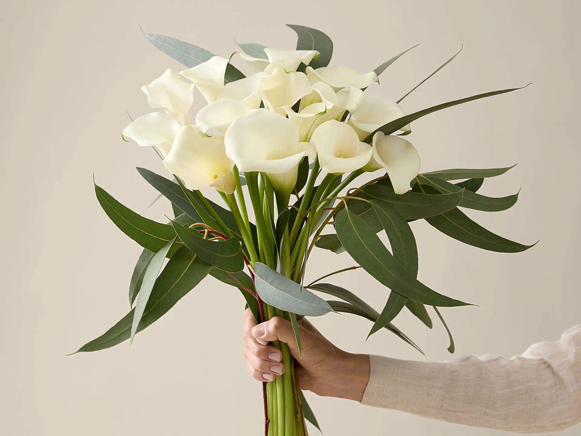 Kelly Hoppen-designed bouquet with lilies and eucalyptus