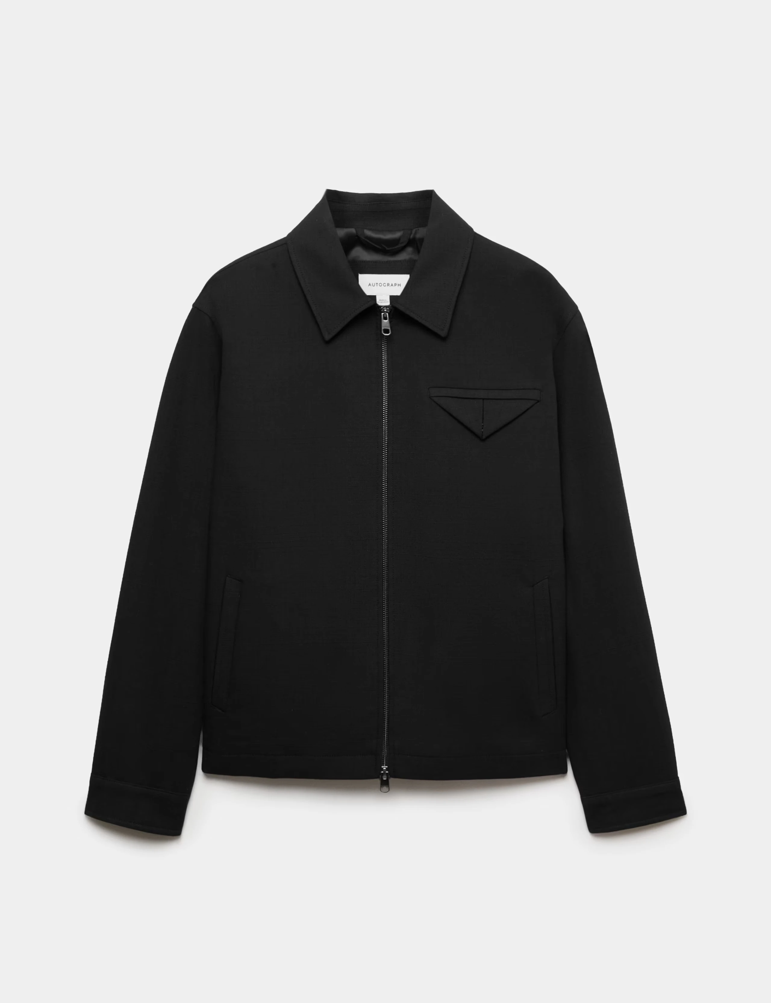 Men's Harrington collared jacket in black.