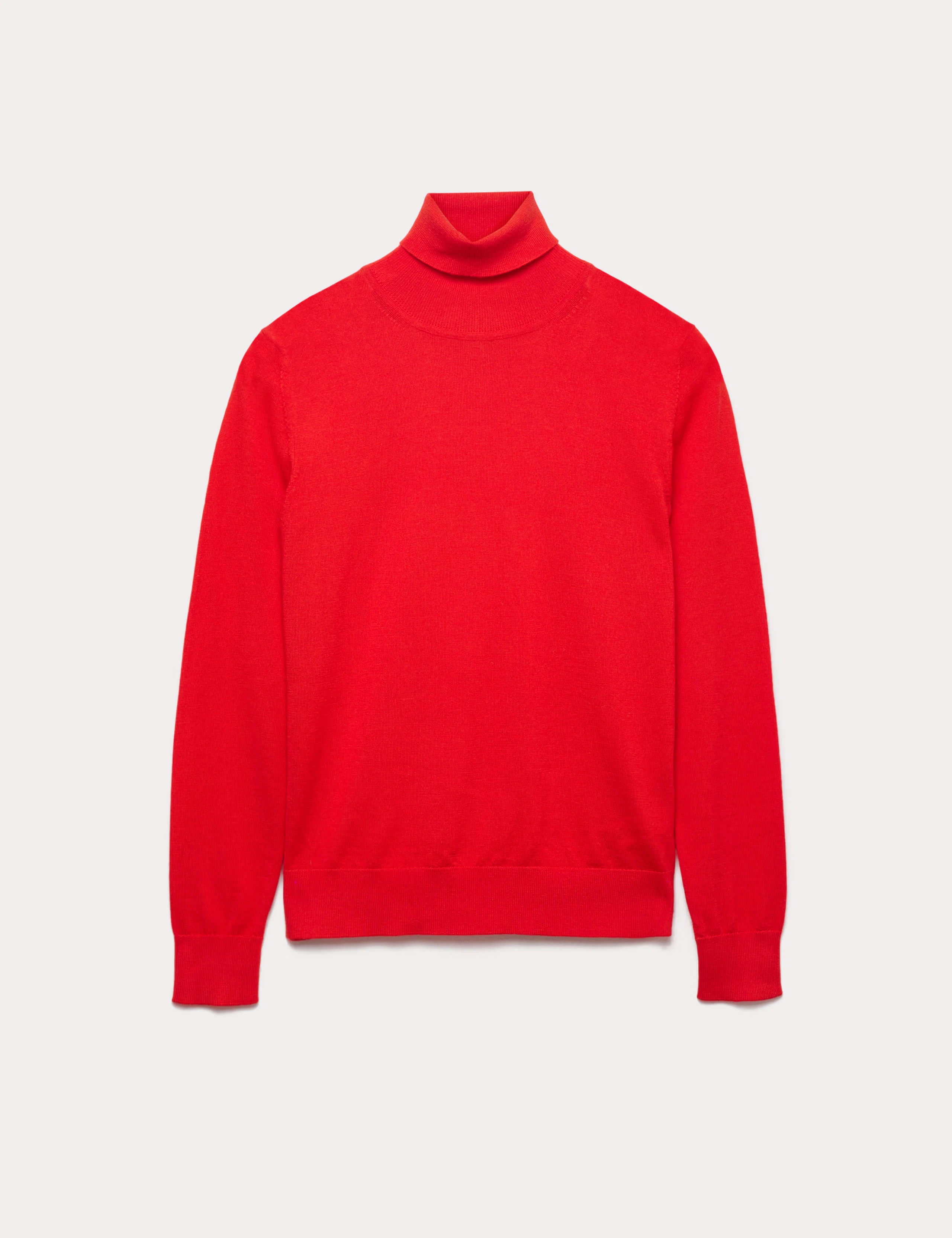 Red merino wool polo-neck jumper