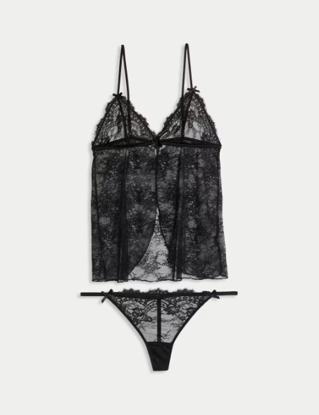 Black lace babydoll set