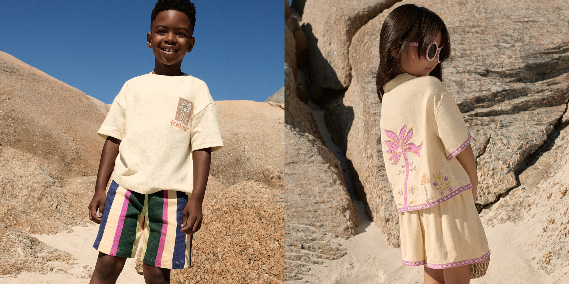 Boy and girl wearing holiday clothes 