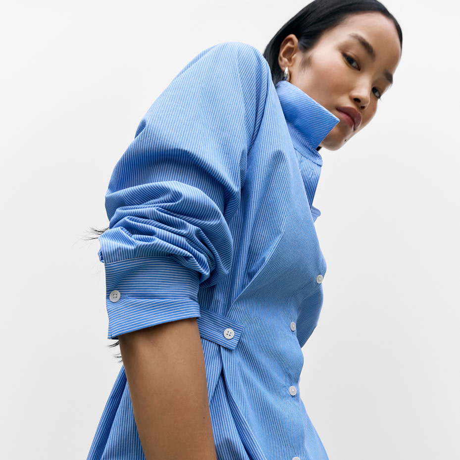 Woman wearing blue shirt