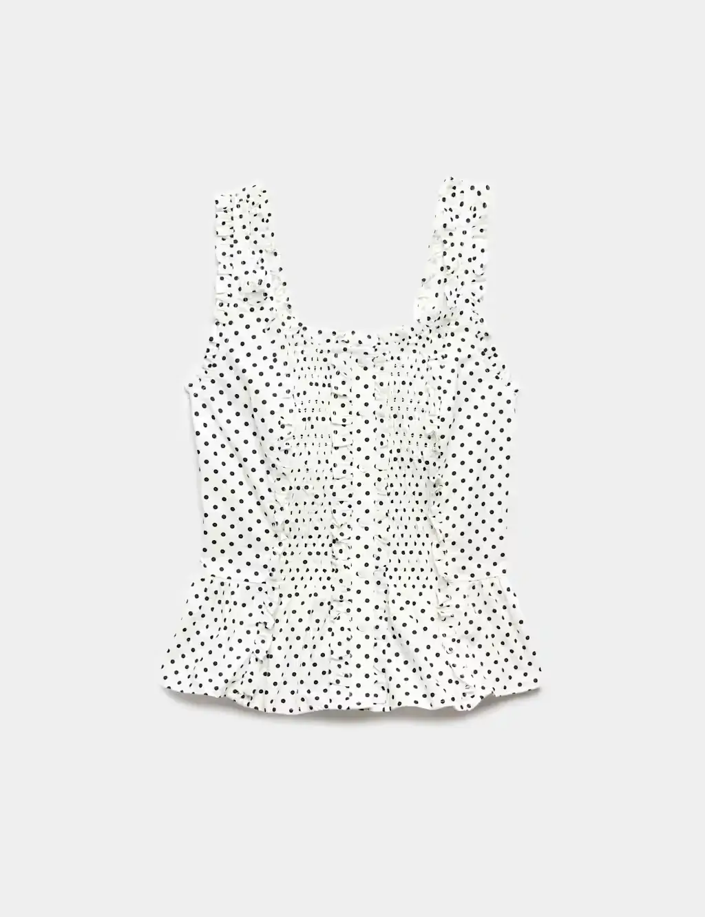 Pure Cotton Polka Dot Ruffle Detail Peplum Top