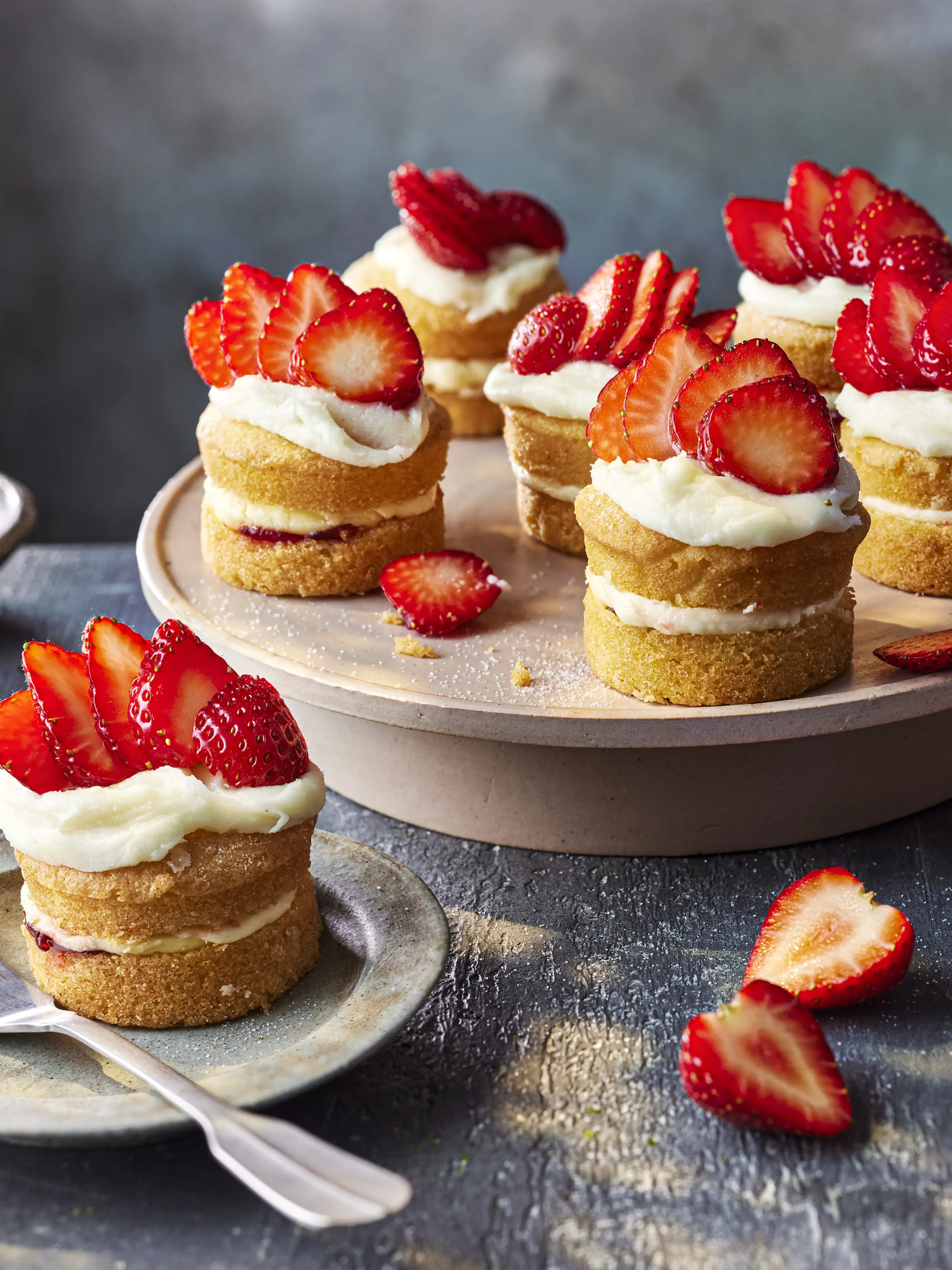 Strawberry cupcakes on tray