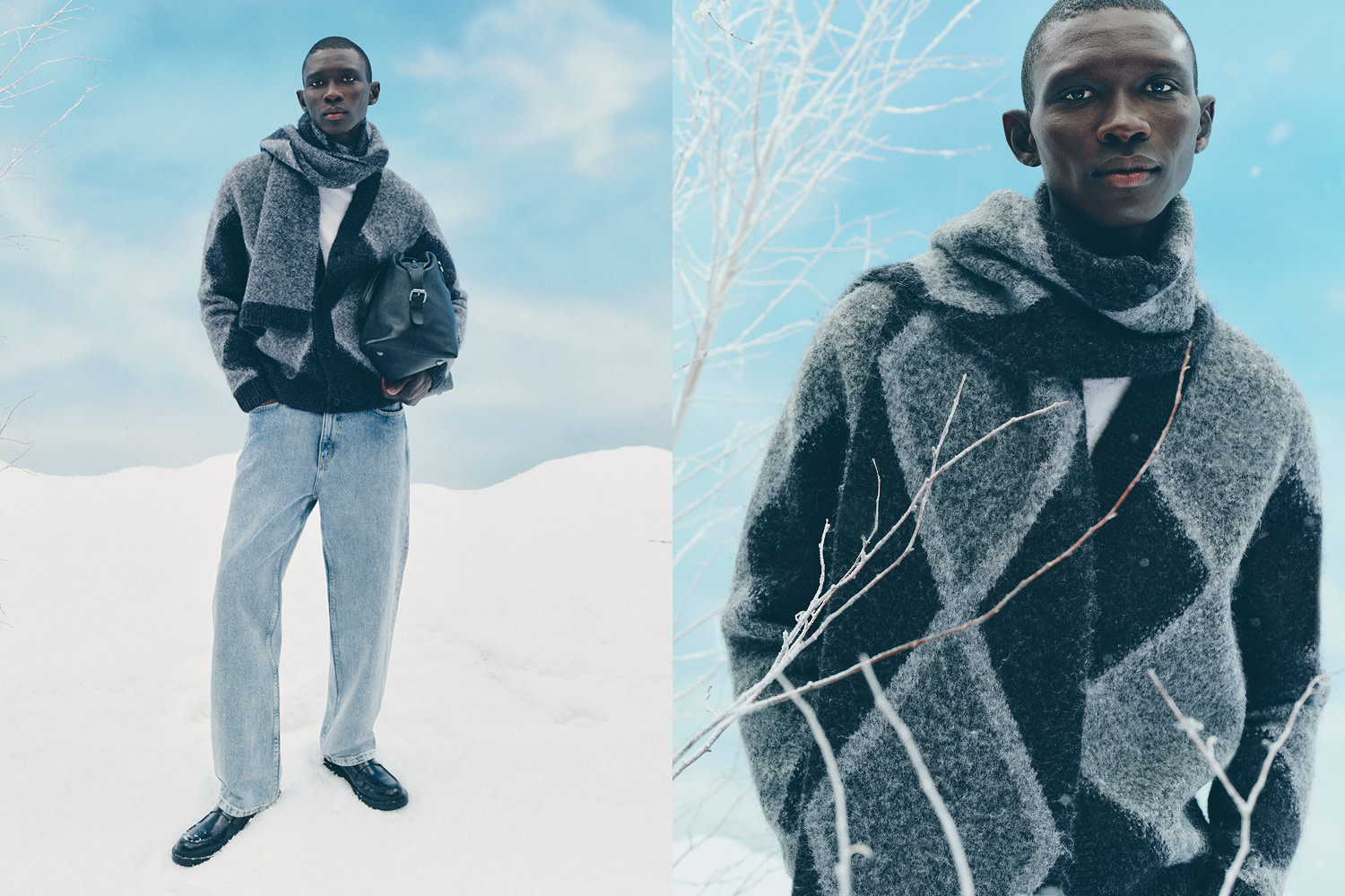 Man wearing argyle jumper