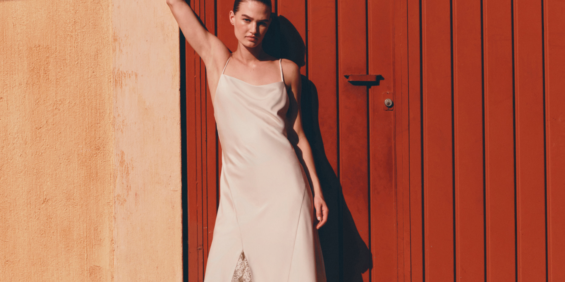 Woman wearing pale pink dress