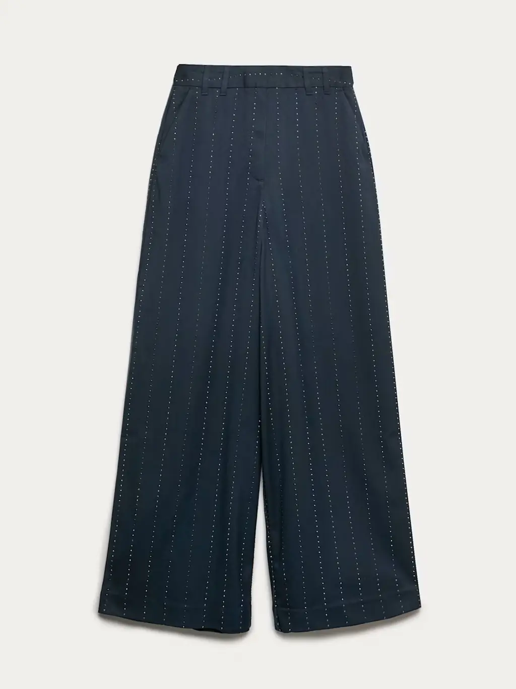 Pinstriped navy trousers with silver studs