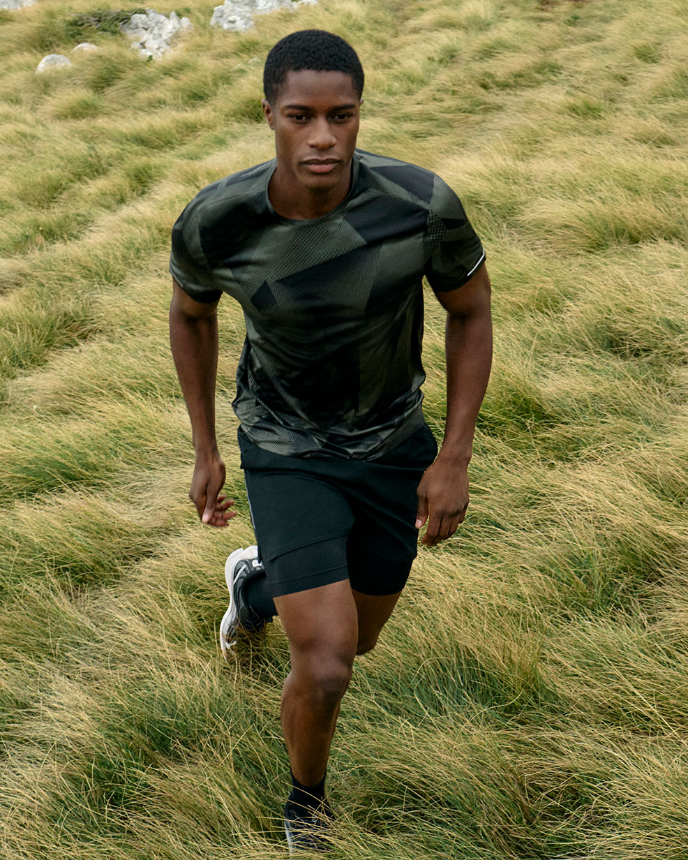 Man wearing winter workout clothes at M&S