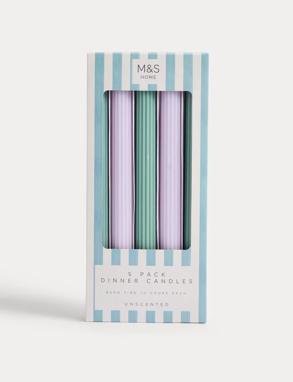 Set of five ridged unscented dinner candles