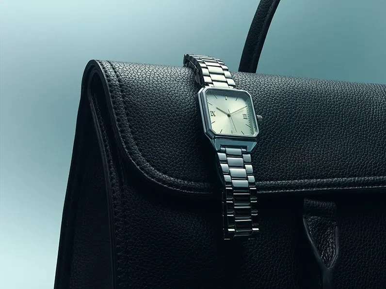 Leather briefcase and watch