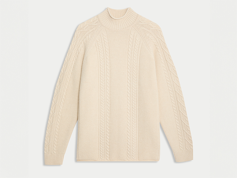 Men's cream cable-knit mock-neck jumper