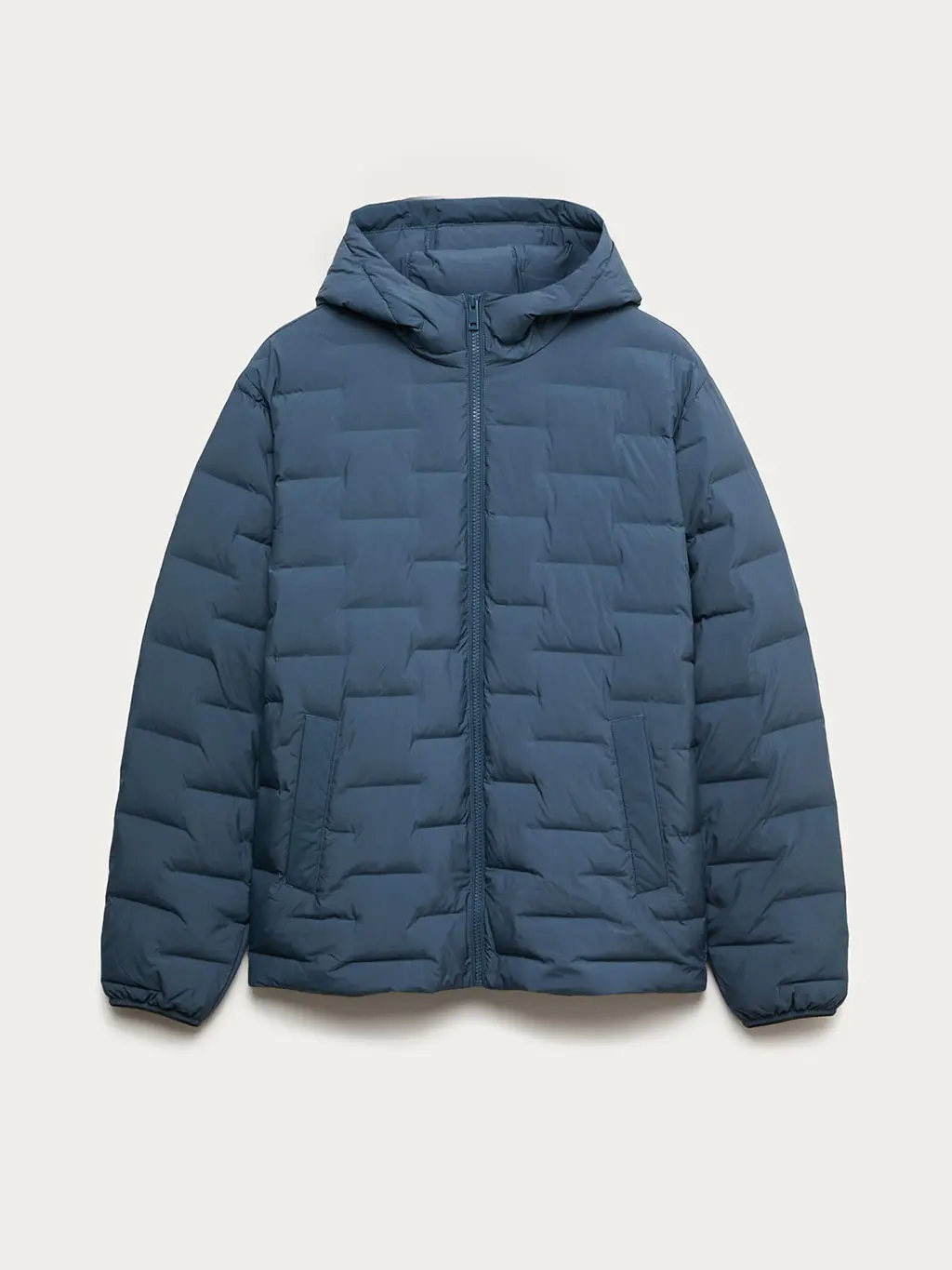 Blue hooded puffer jacket