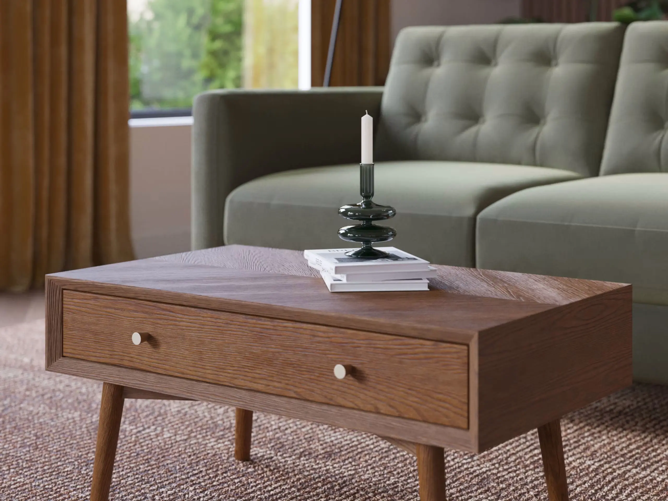 Room with Monroe coffee table and green sofa