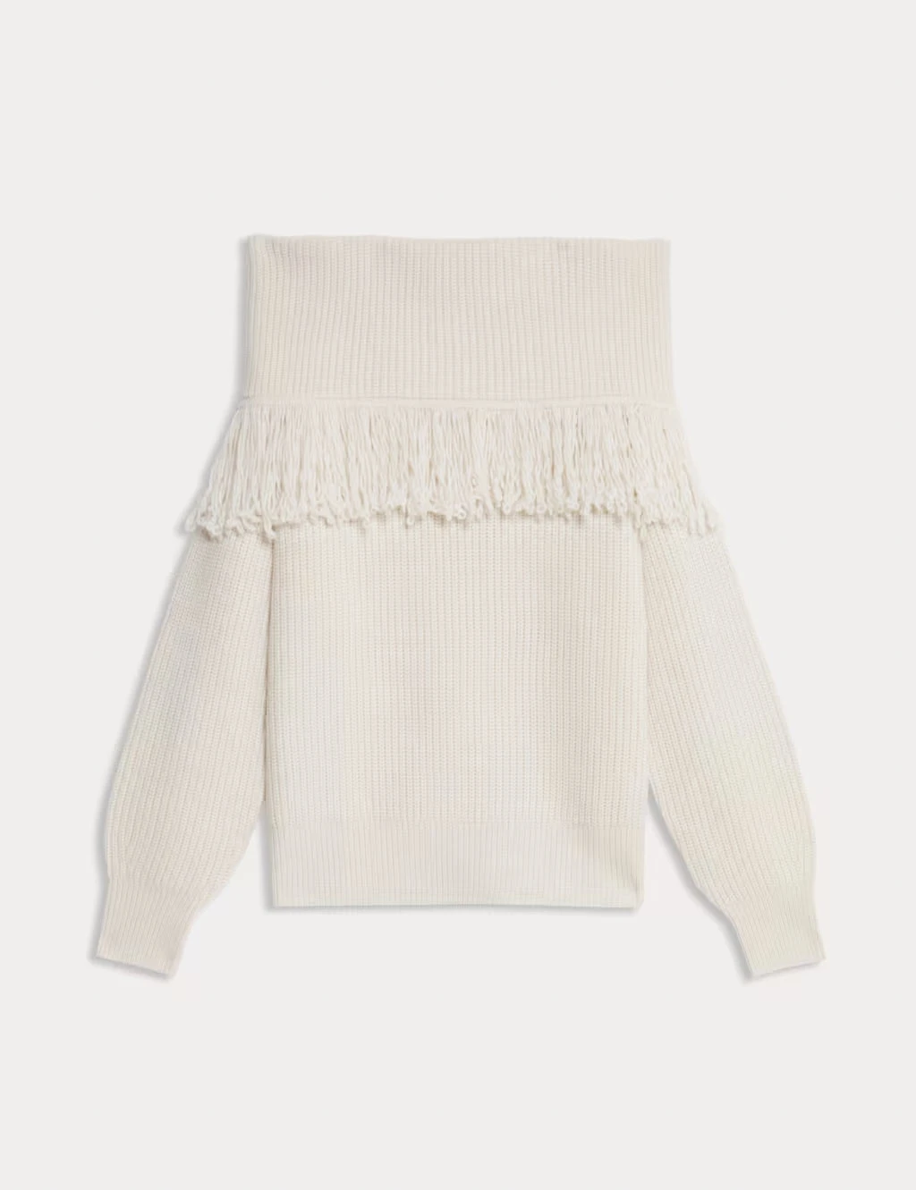 Cream fringed off-the-shoulder jumper