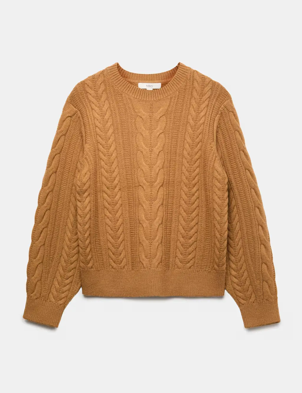 Caramel-coloured cable knit women's jumper.
