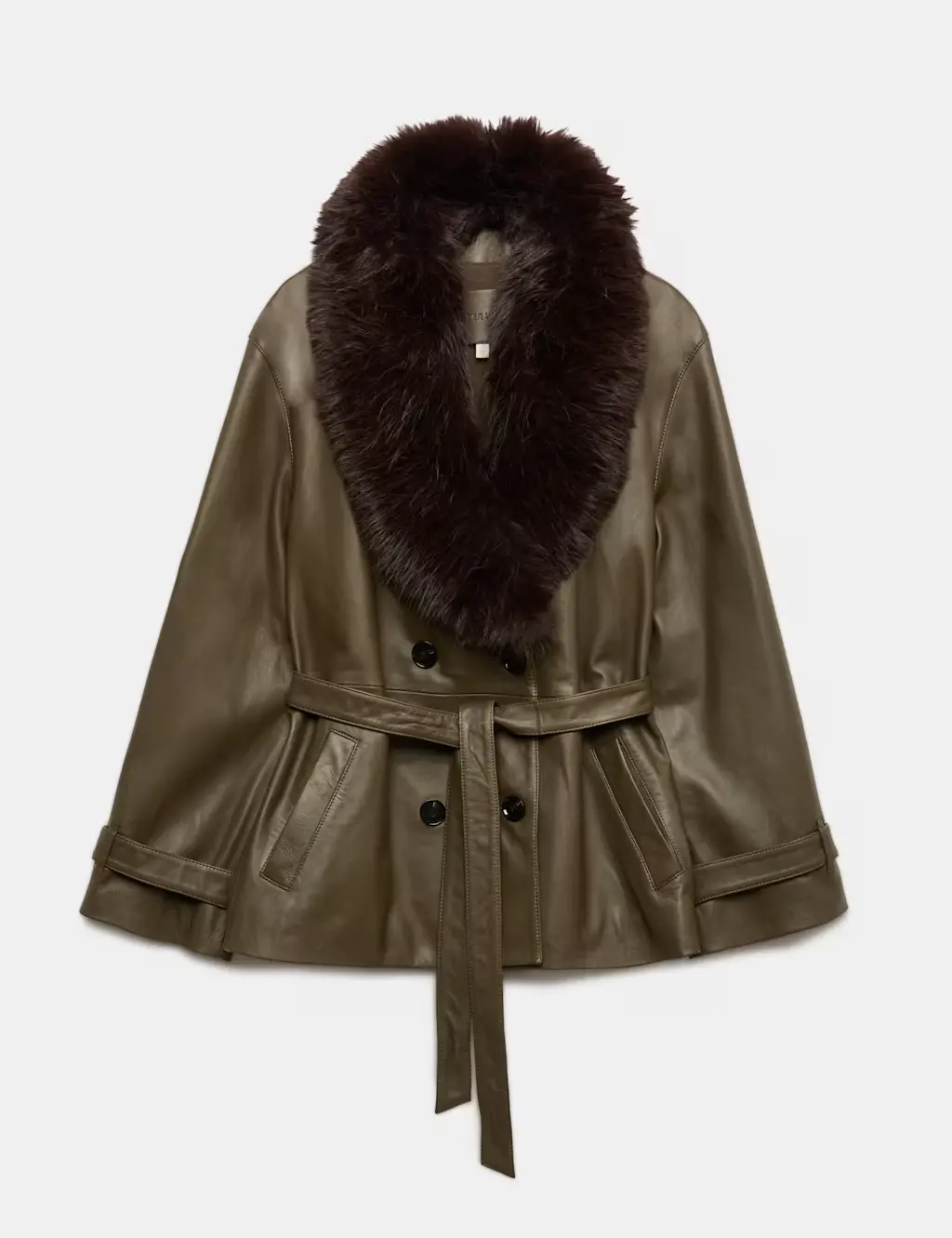 Leather Belted Trench Jacket