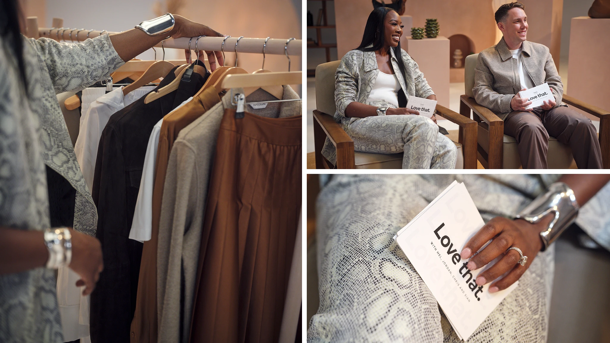 Collage of images showing behind the scenes action of Love That, the show you can shop