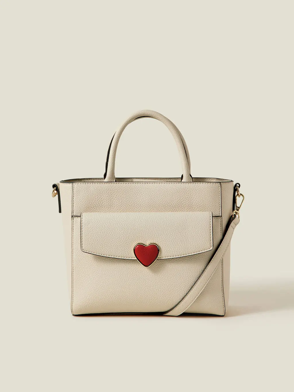 Image of cream grab bag with red heart detail