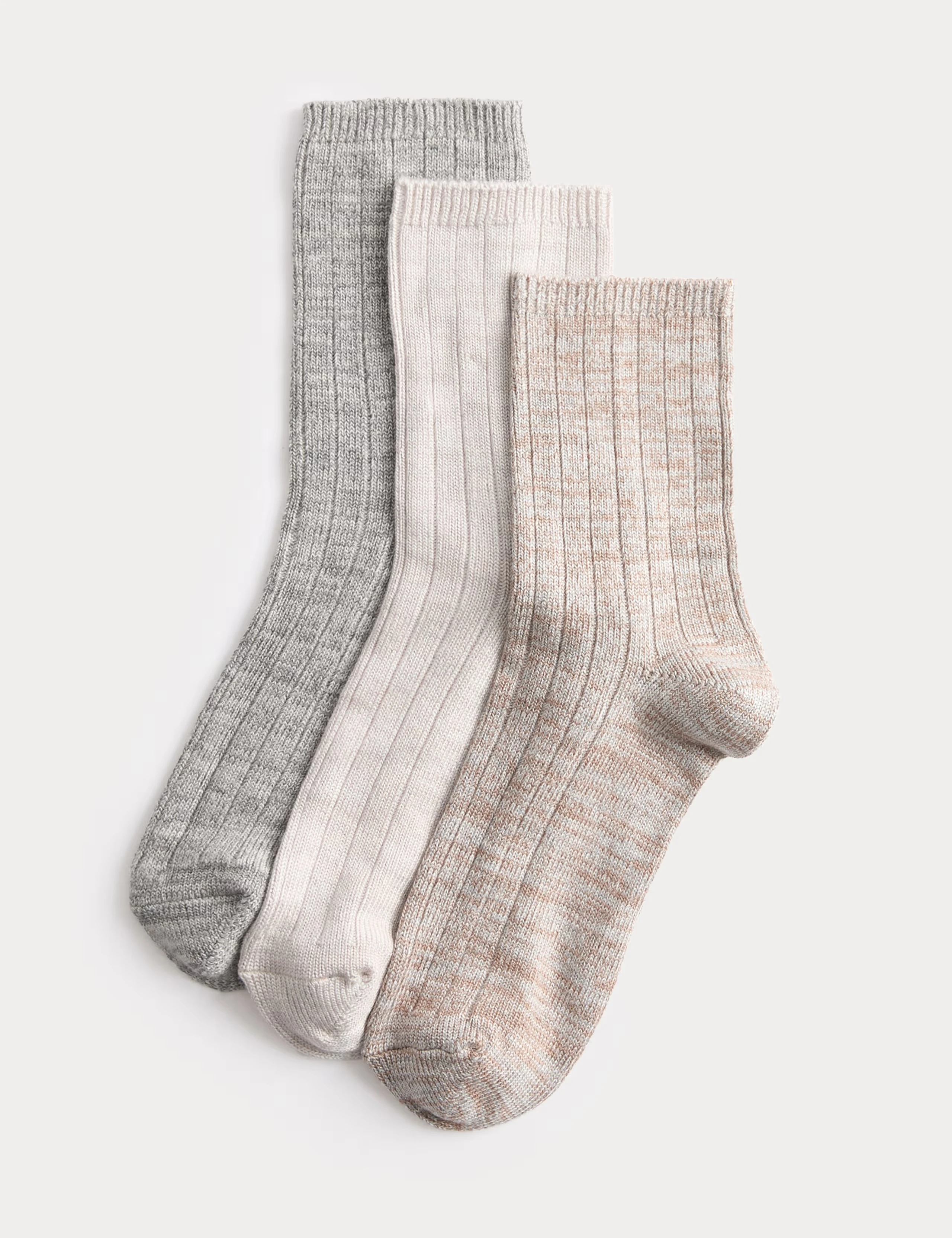 Pack of three thermal socks in a grey, cream and pink marl.