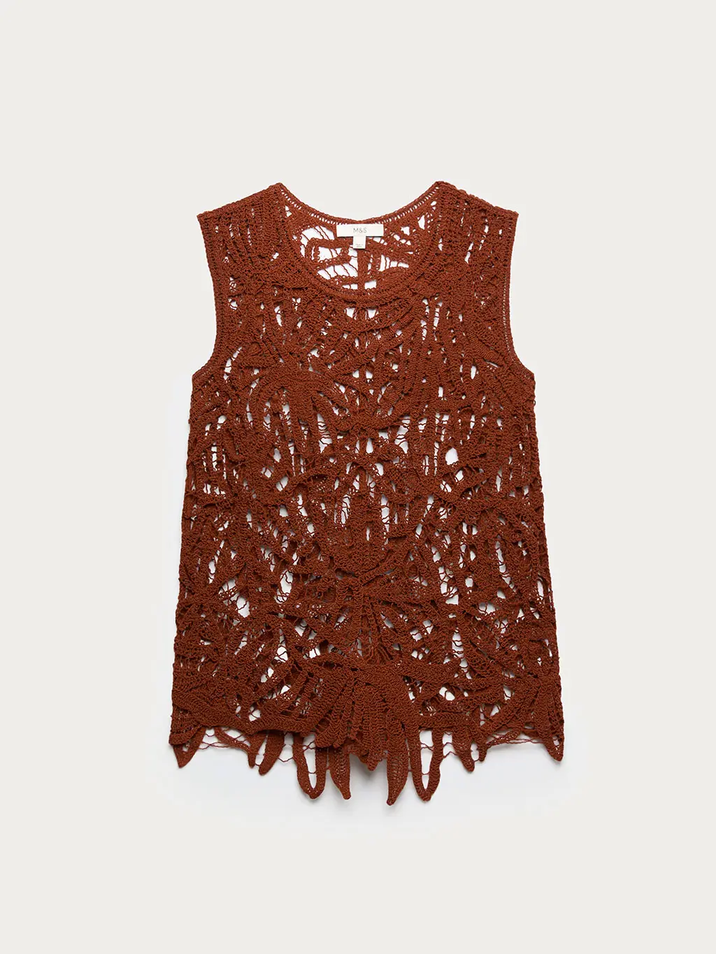 Brown crochet-style vest