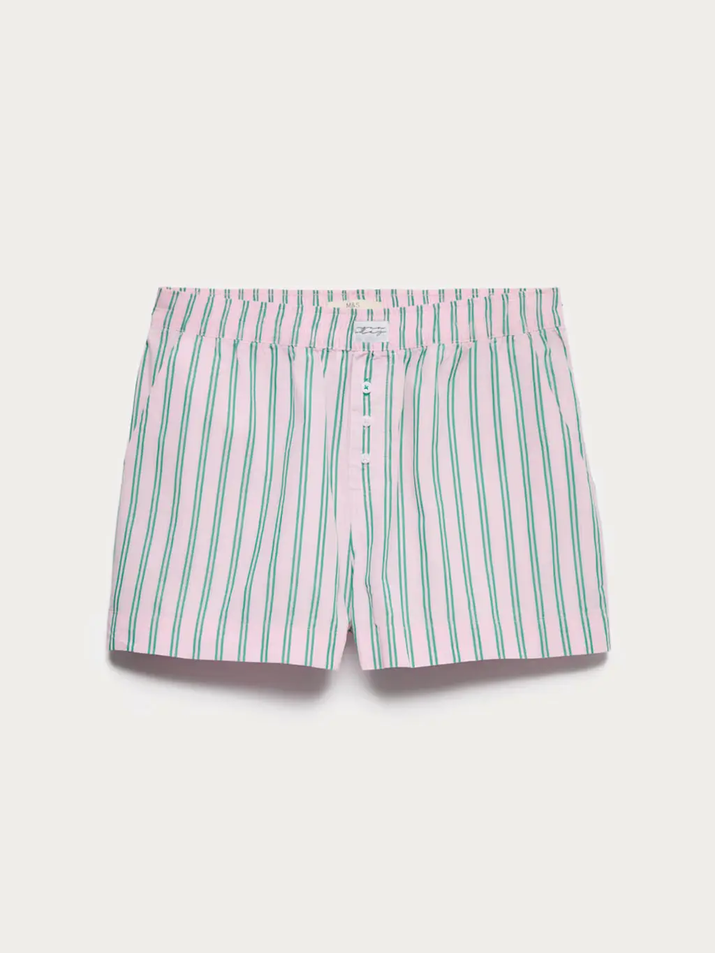 Pink and green cotton-poplin pyjama shorts