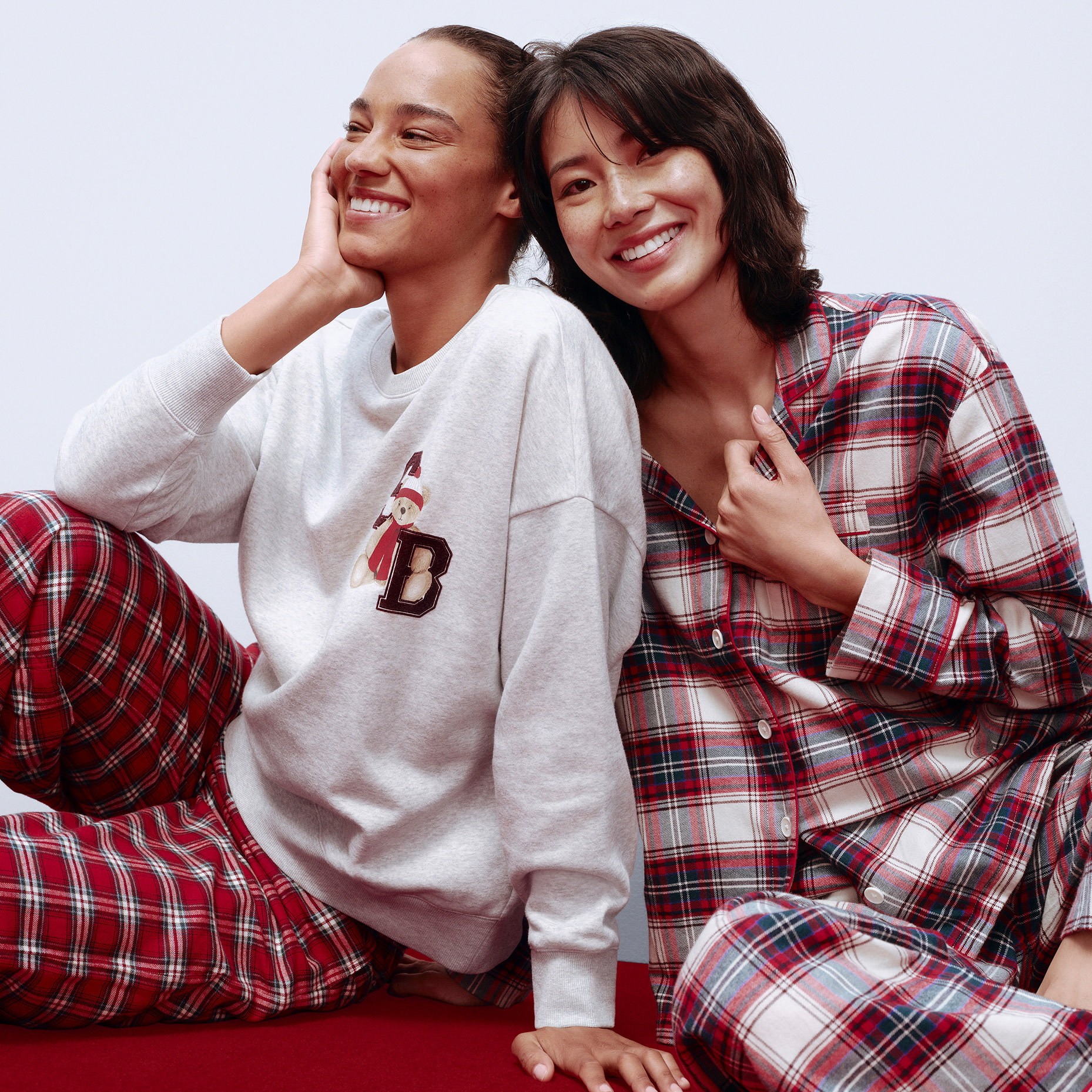 Woman wearing Christmas pyjamas
