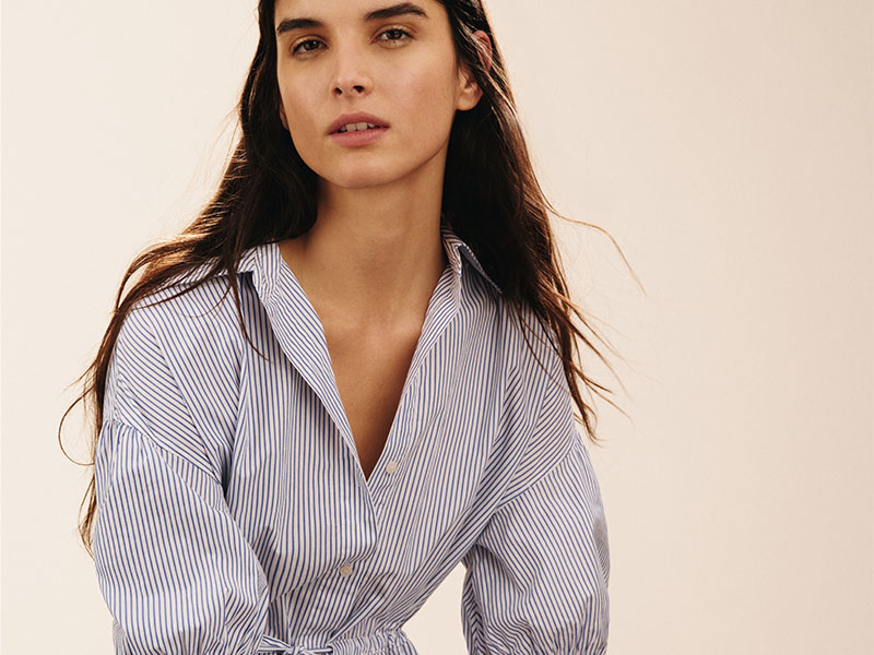 woman wearing shirt dress 