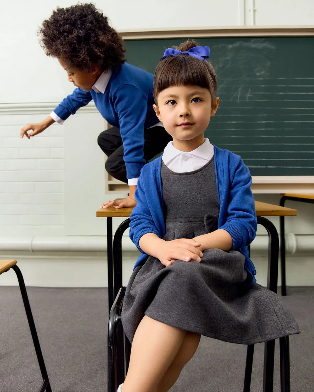 Kids wearing school uniform at M&S
