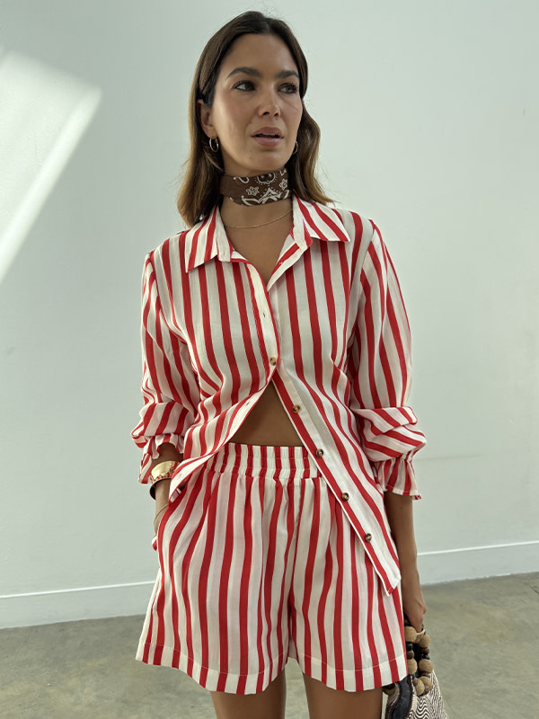 Woman wearing striped co-ord 