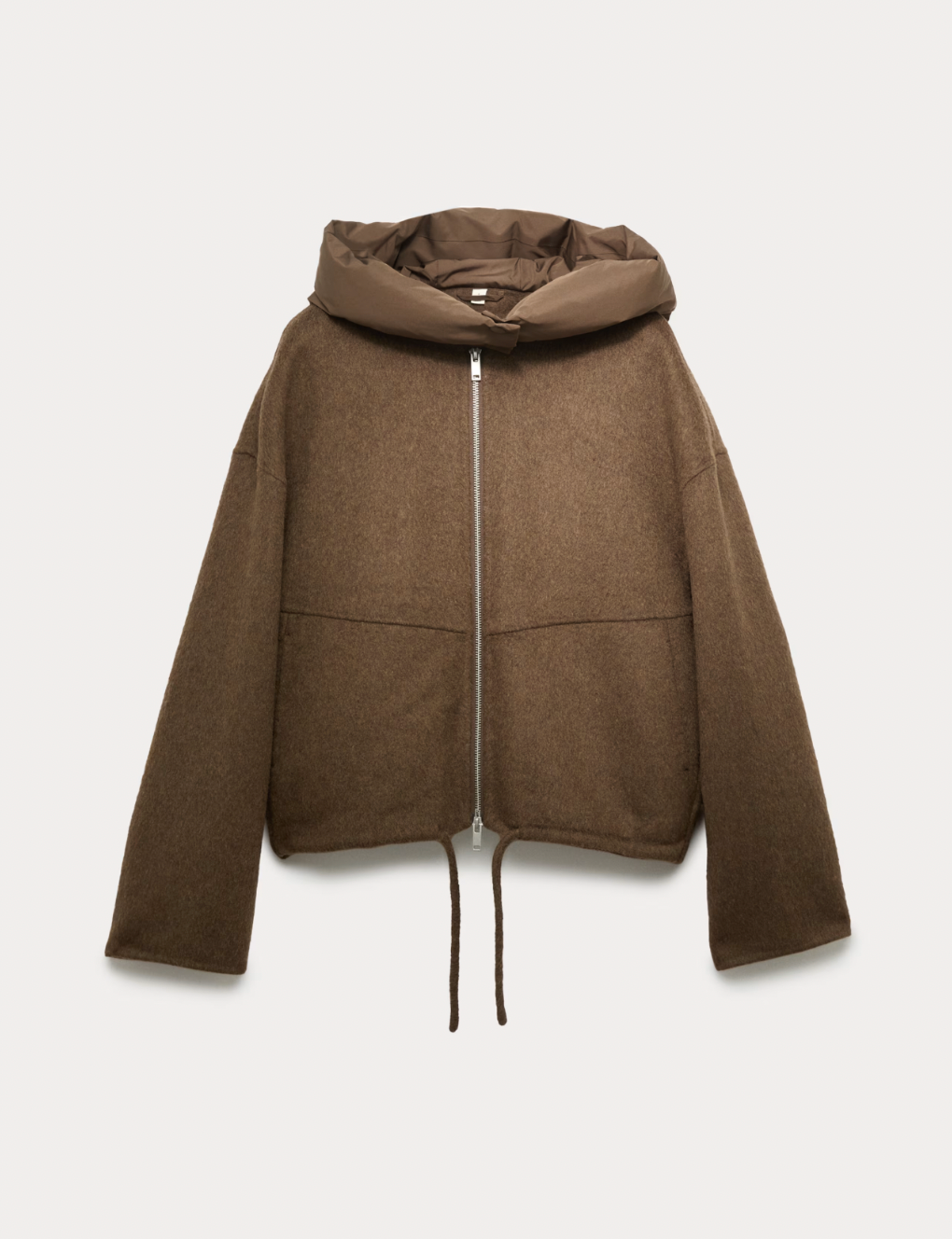 Brown zip-up jacket with padded hood