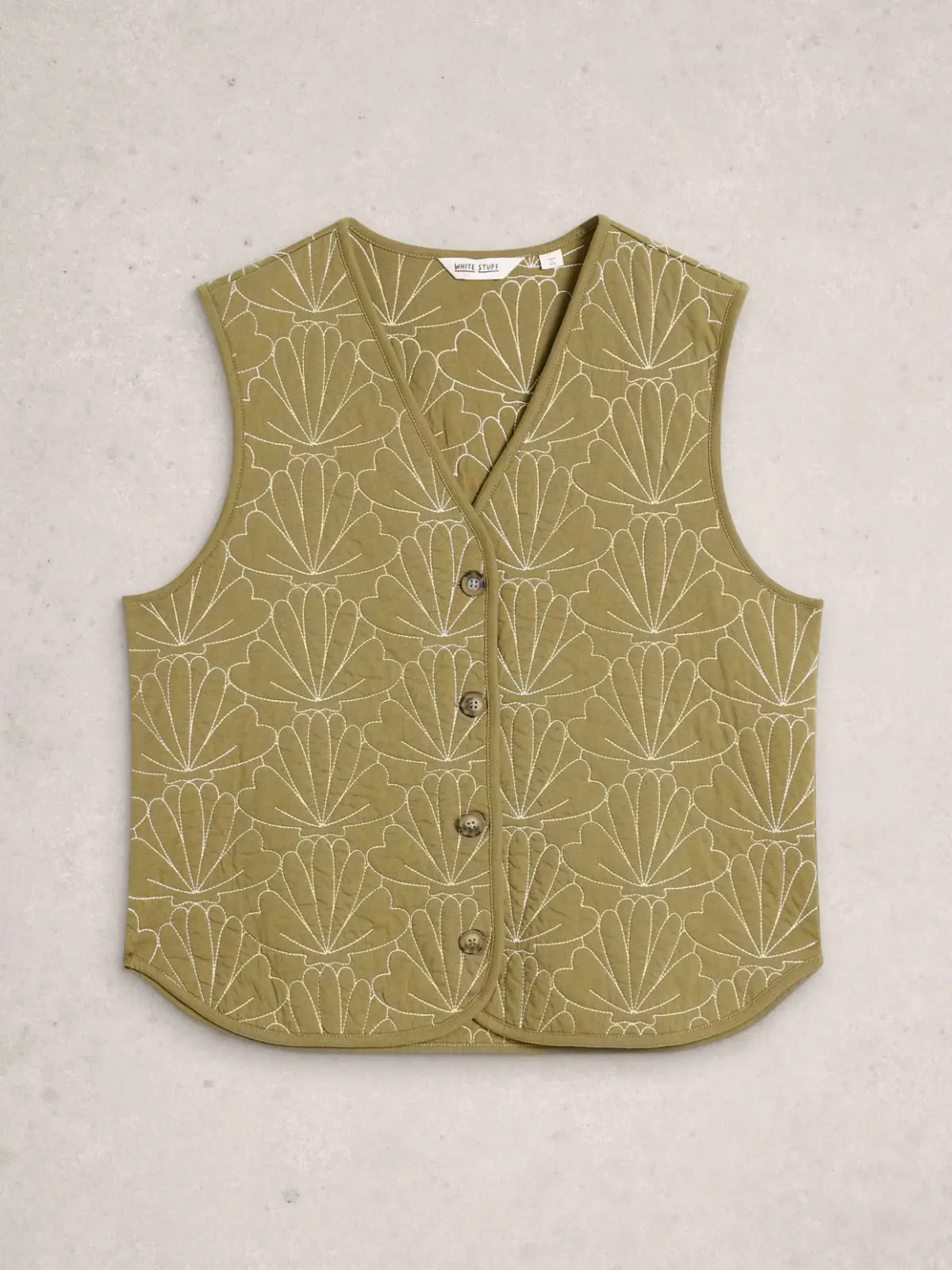 Green printed gilet with button-up front 