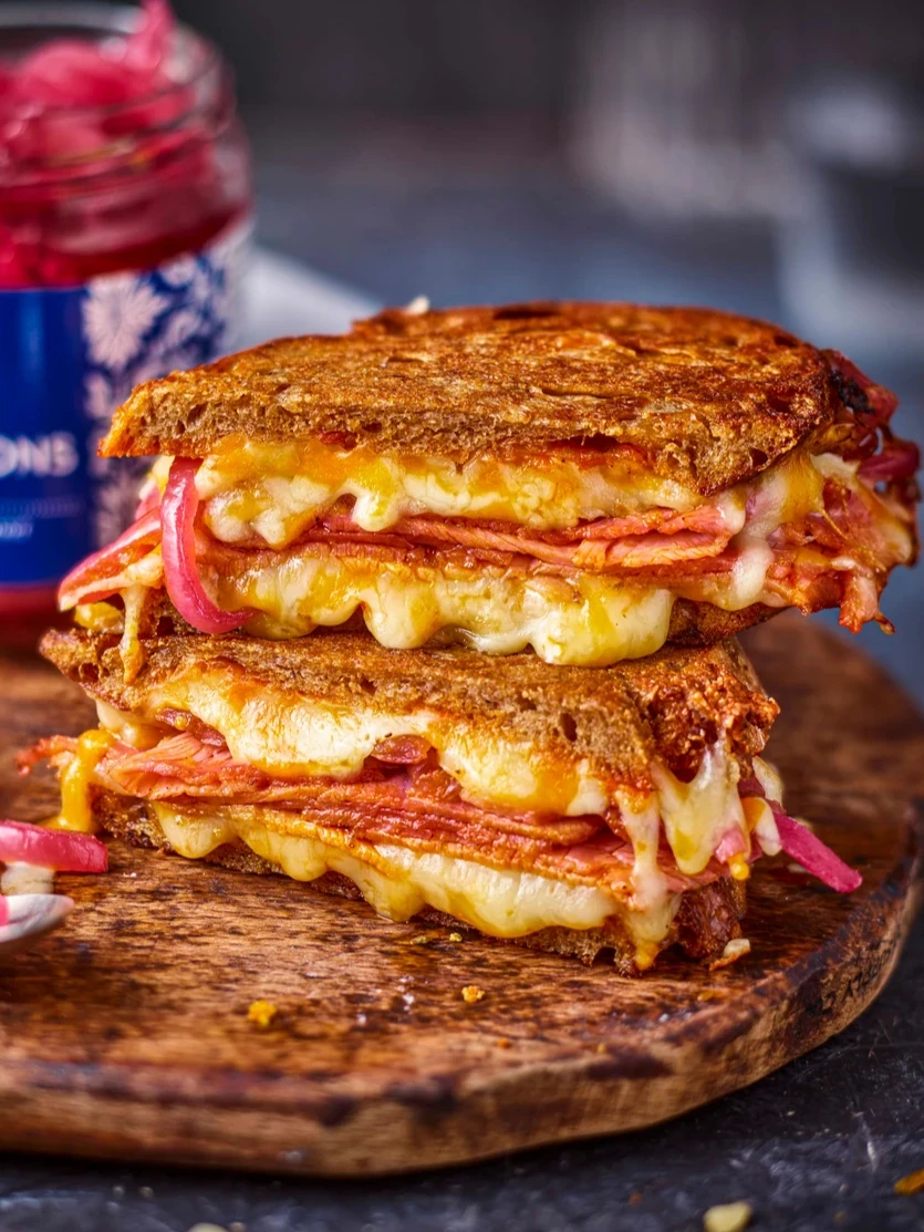 Ham and cheese toastie stacked
