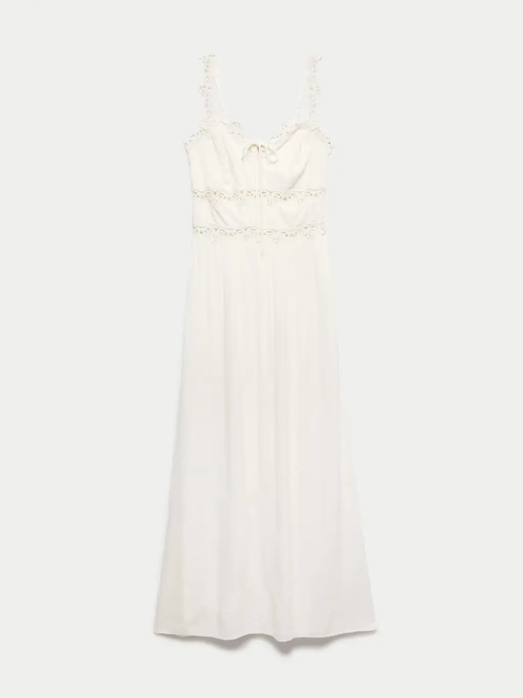 White tie-front lace-trimmed maxi dress