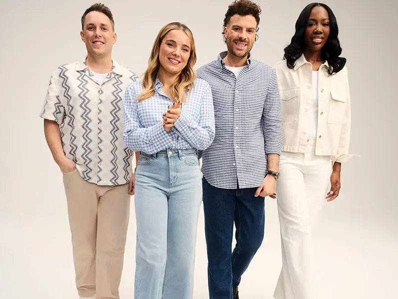 Four people wearing light, spring clothes