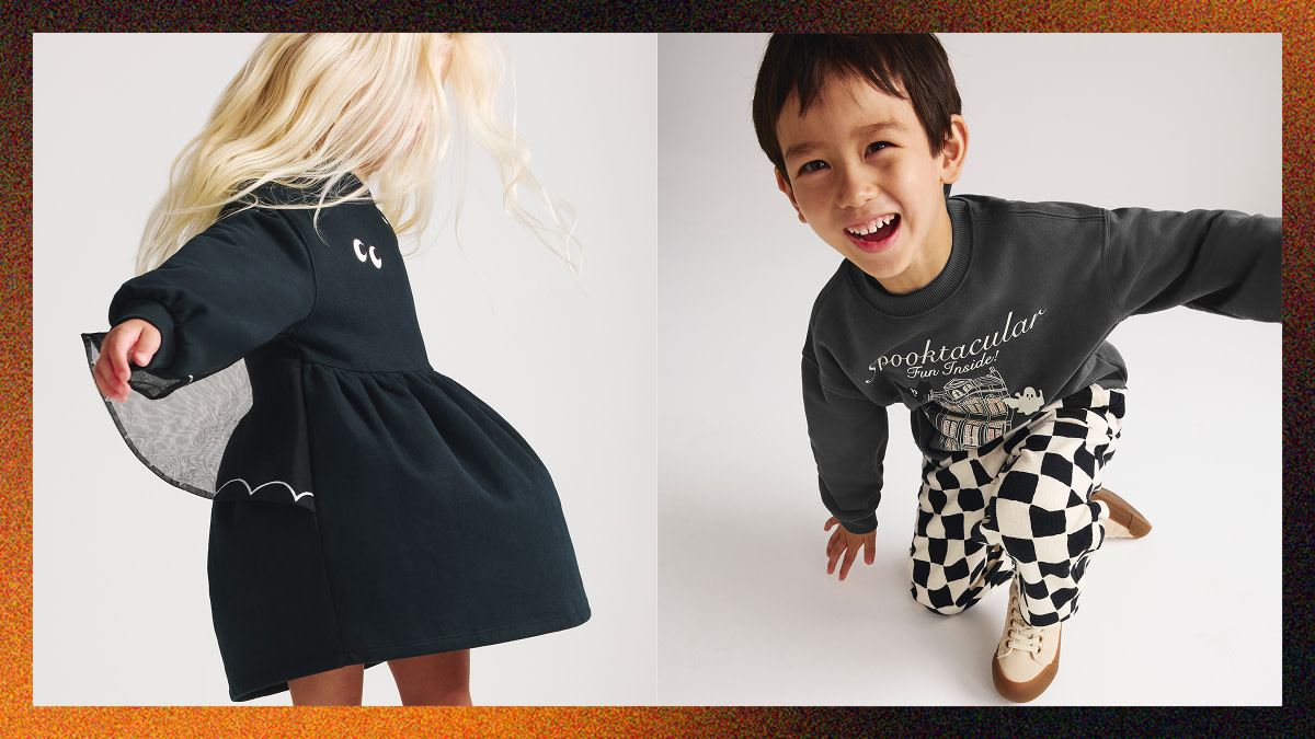 Girl and boy in Halloween outfits