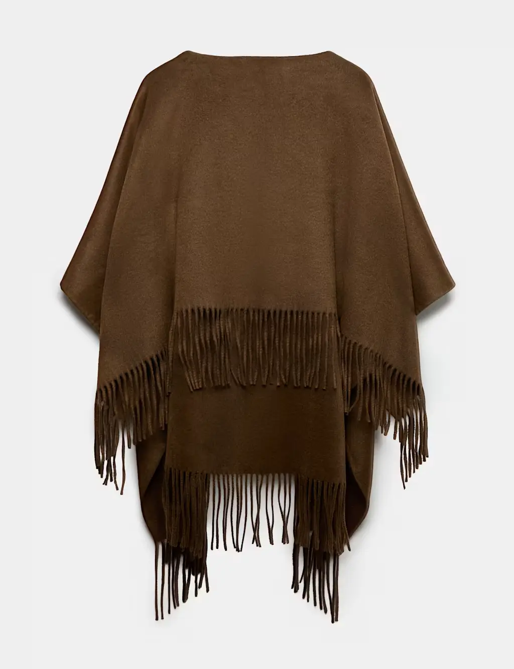 Brown cape with fringing along the hem.