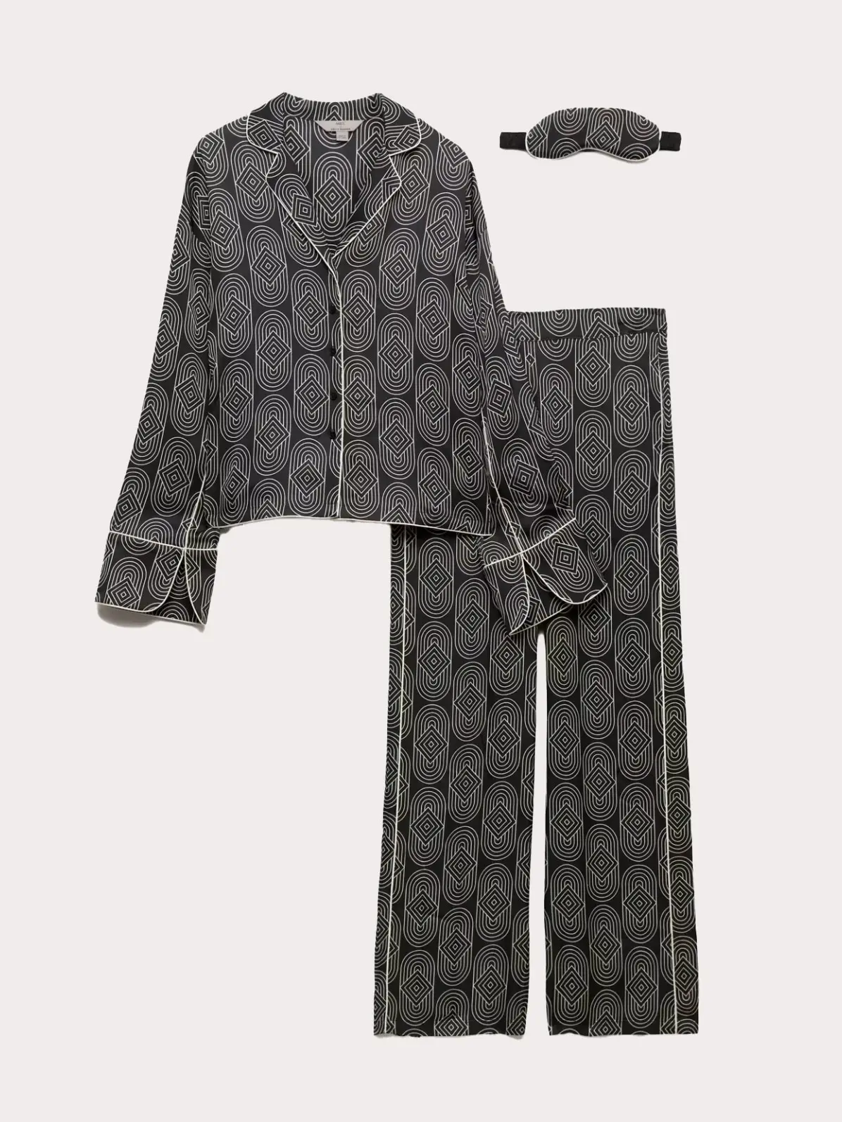 Printed pyjama set with top, trousers and eye mask