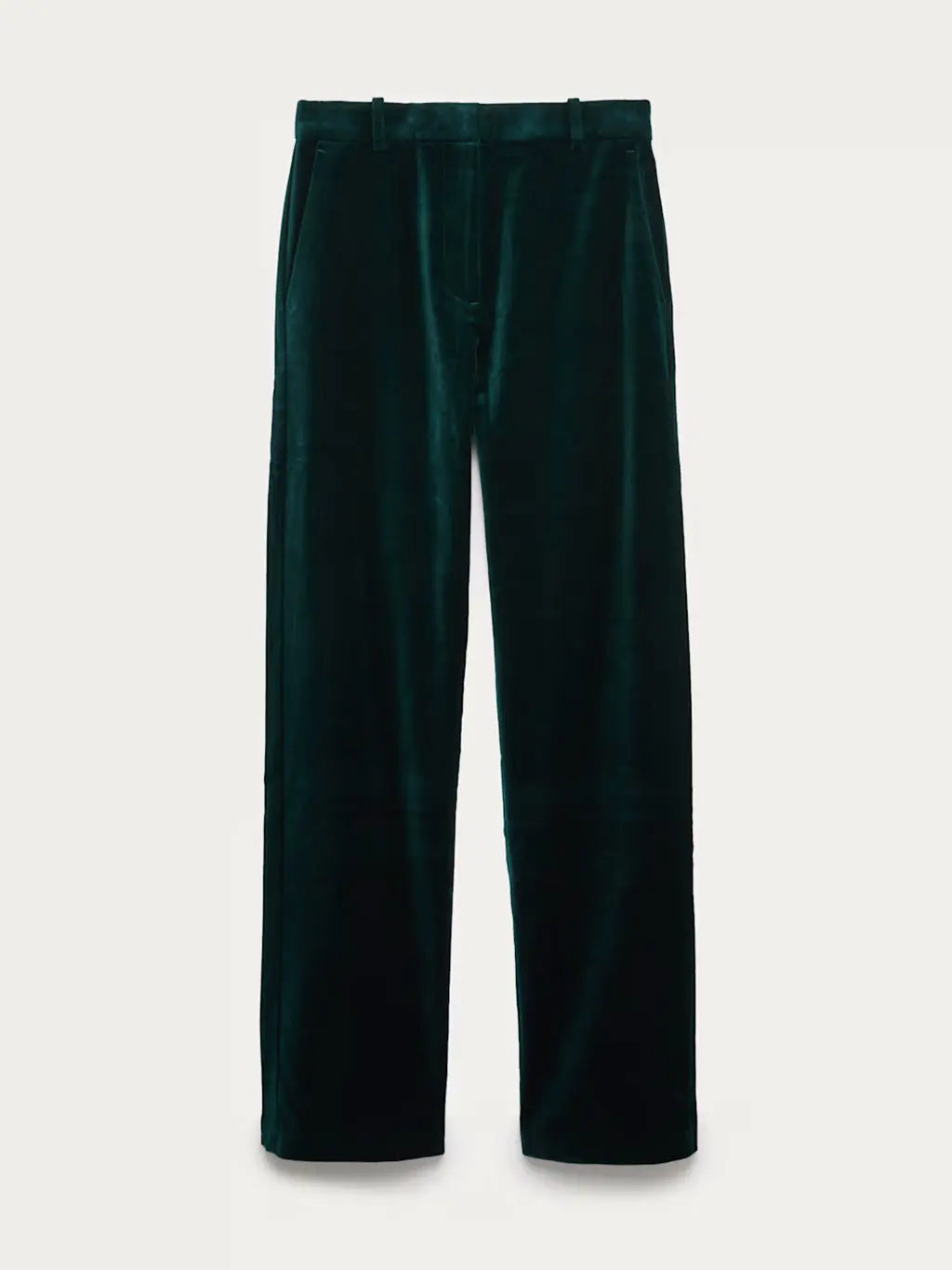 Green velvet straight-leg trousers