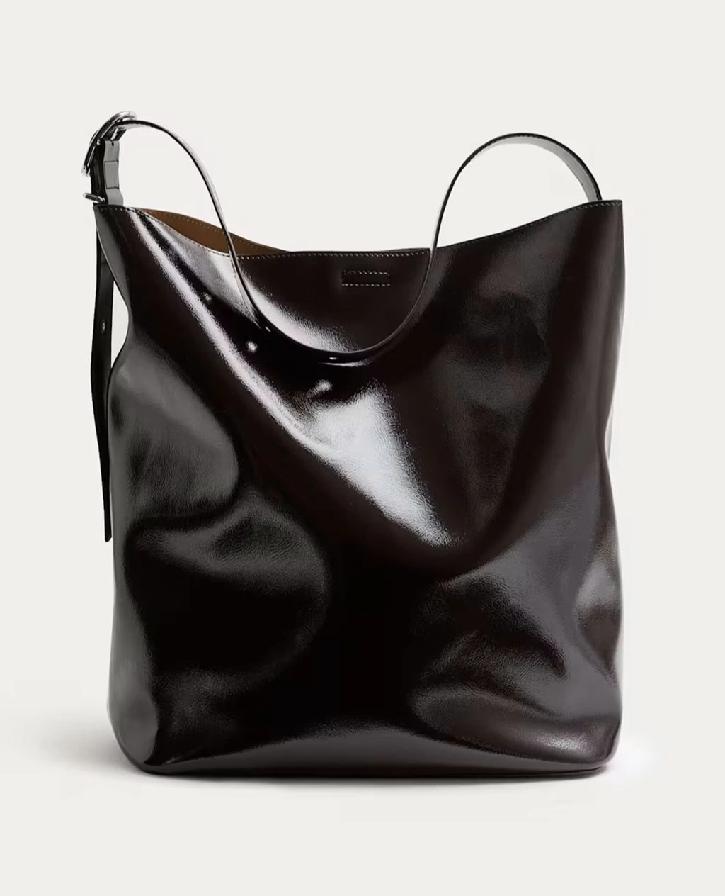 Black faux-leather bucket bag
