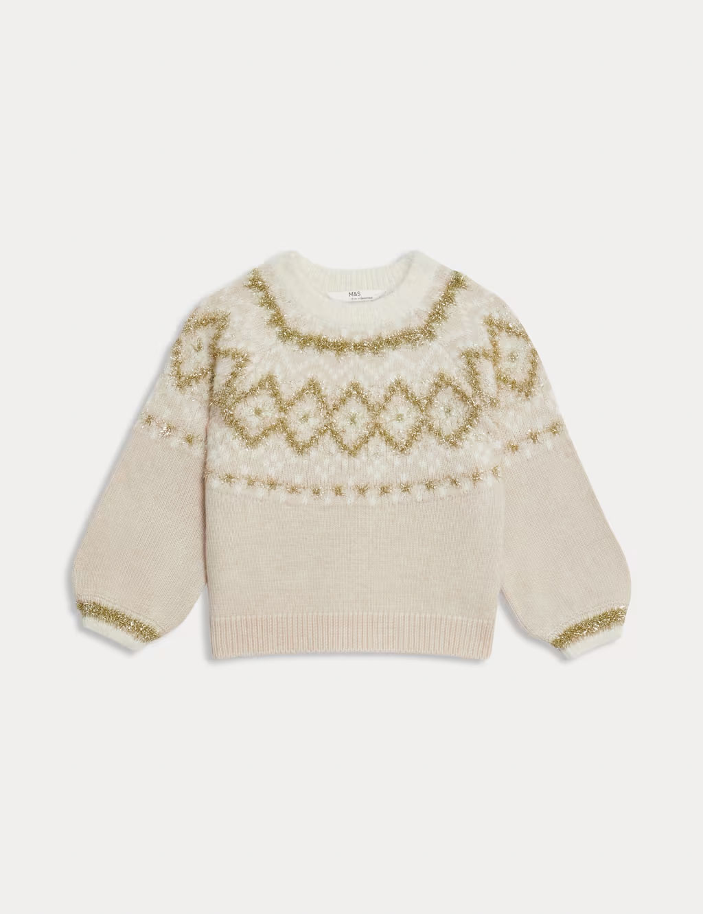 Kids' gold sparkly Fair Isle Christmas jumper