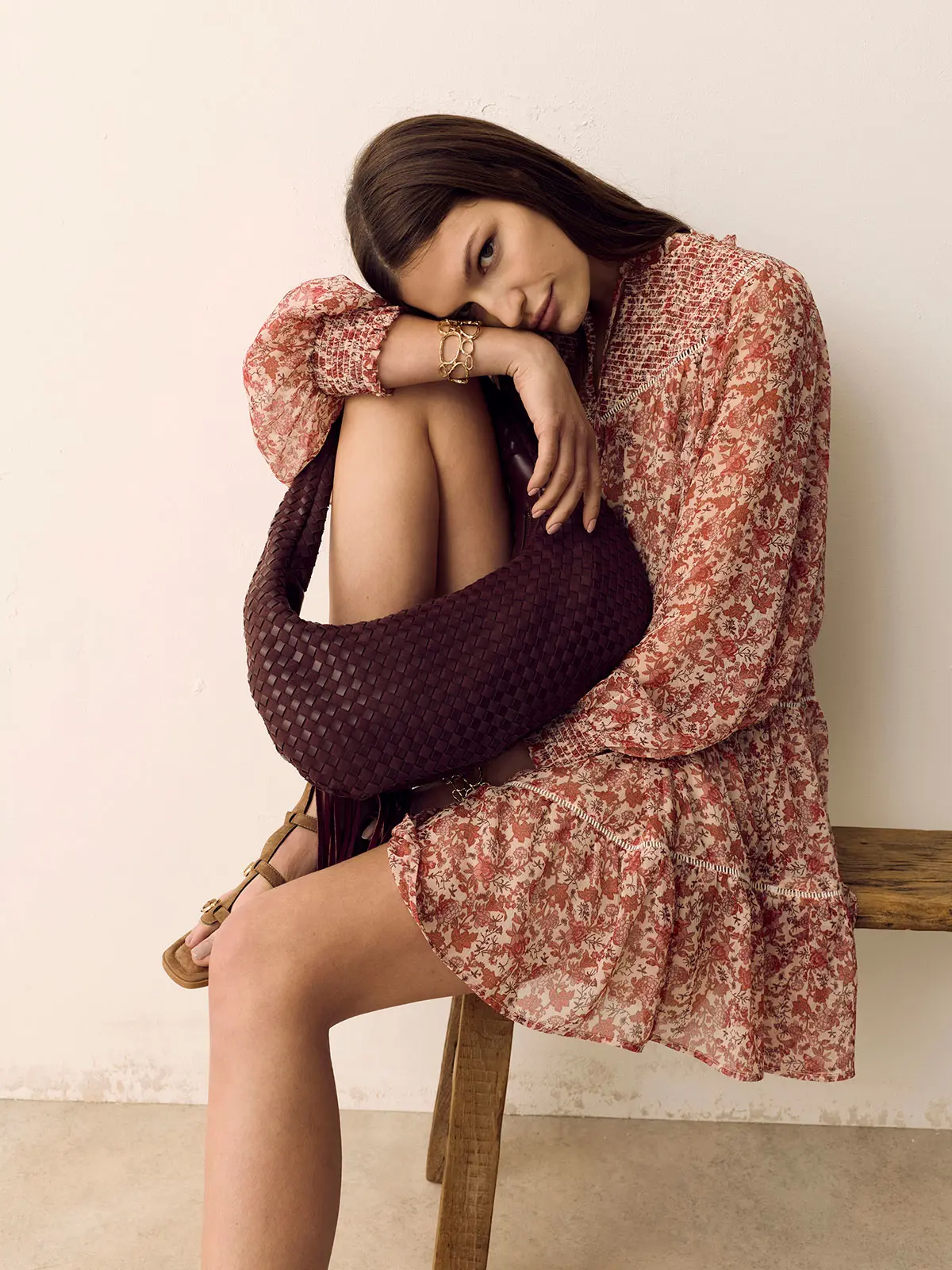 Woman wearing printed dress