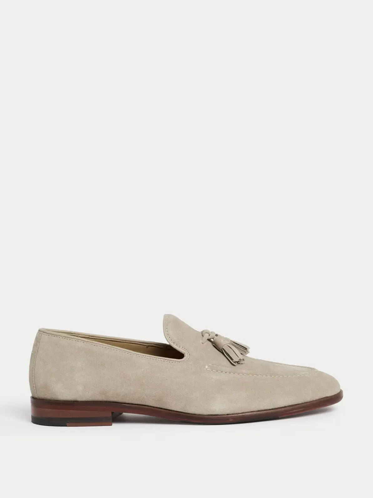 Suede loafer in stone with tassel detail