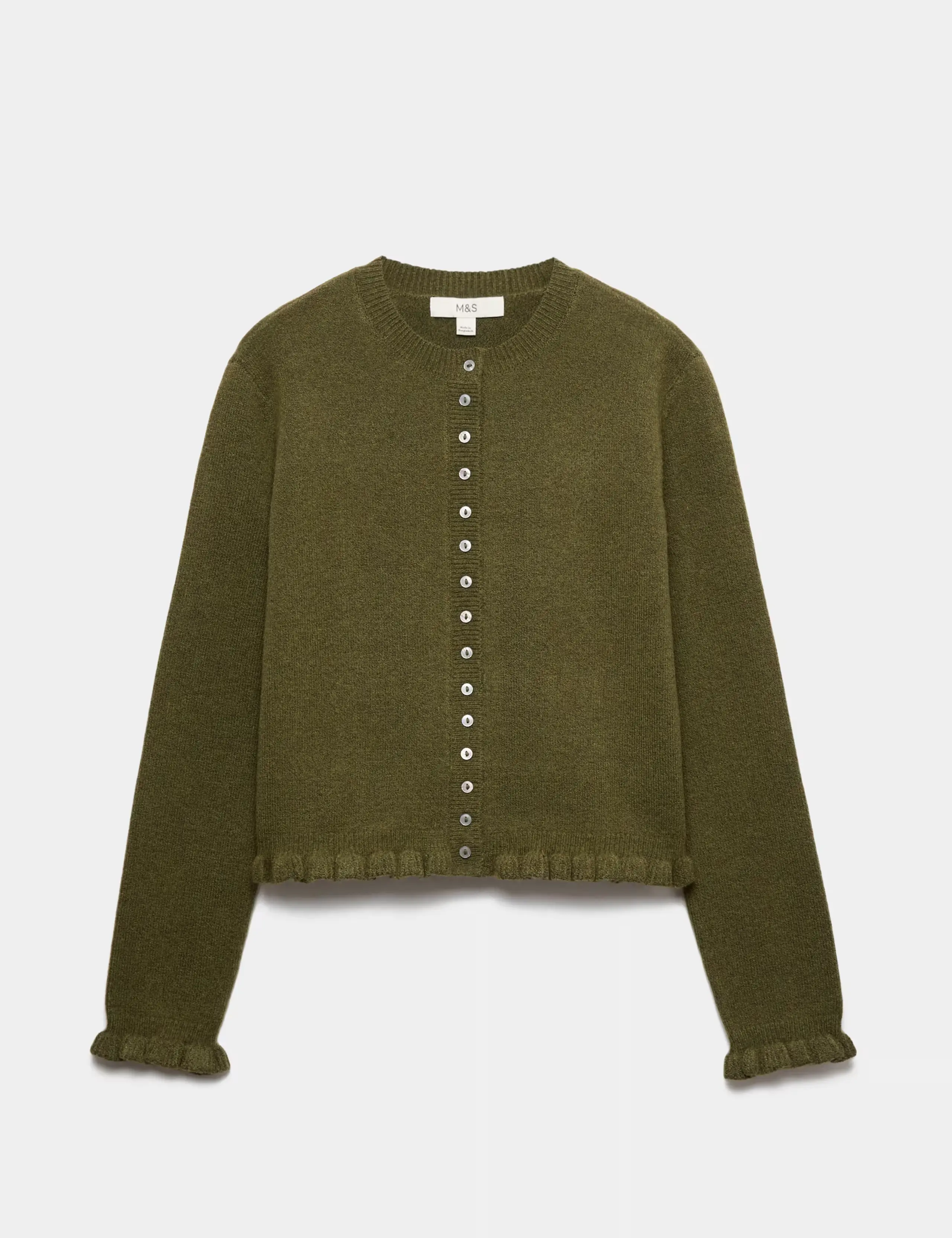 Ruffle Crew Neck Cardigan
