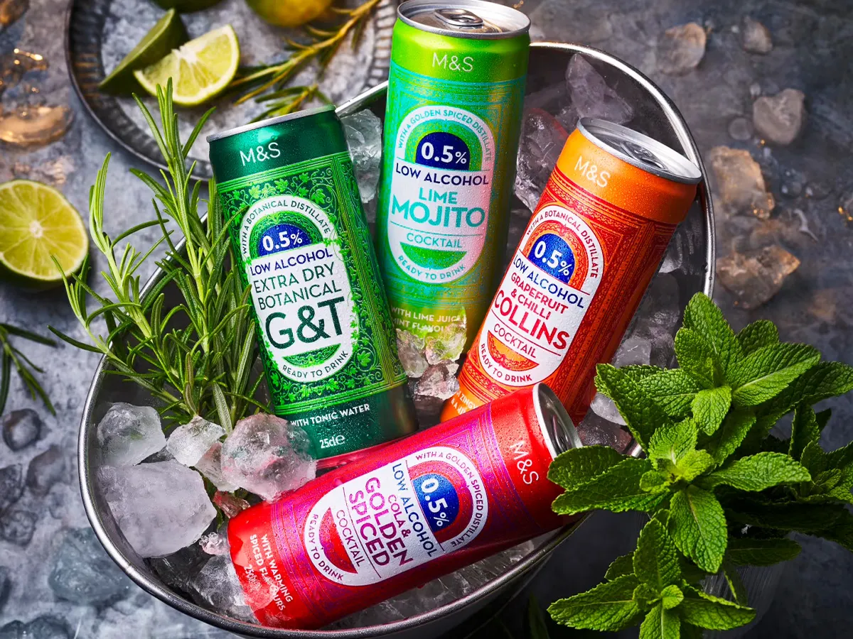 A selection of non-alcoholic cocktail cans.