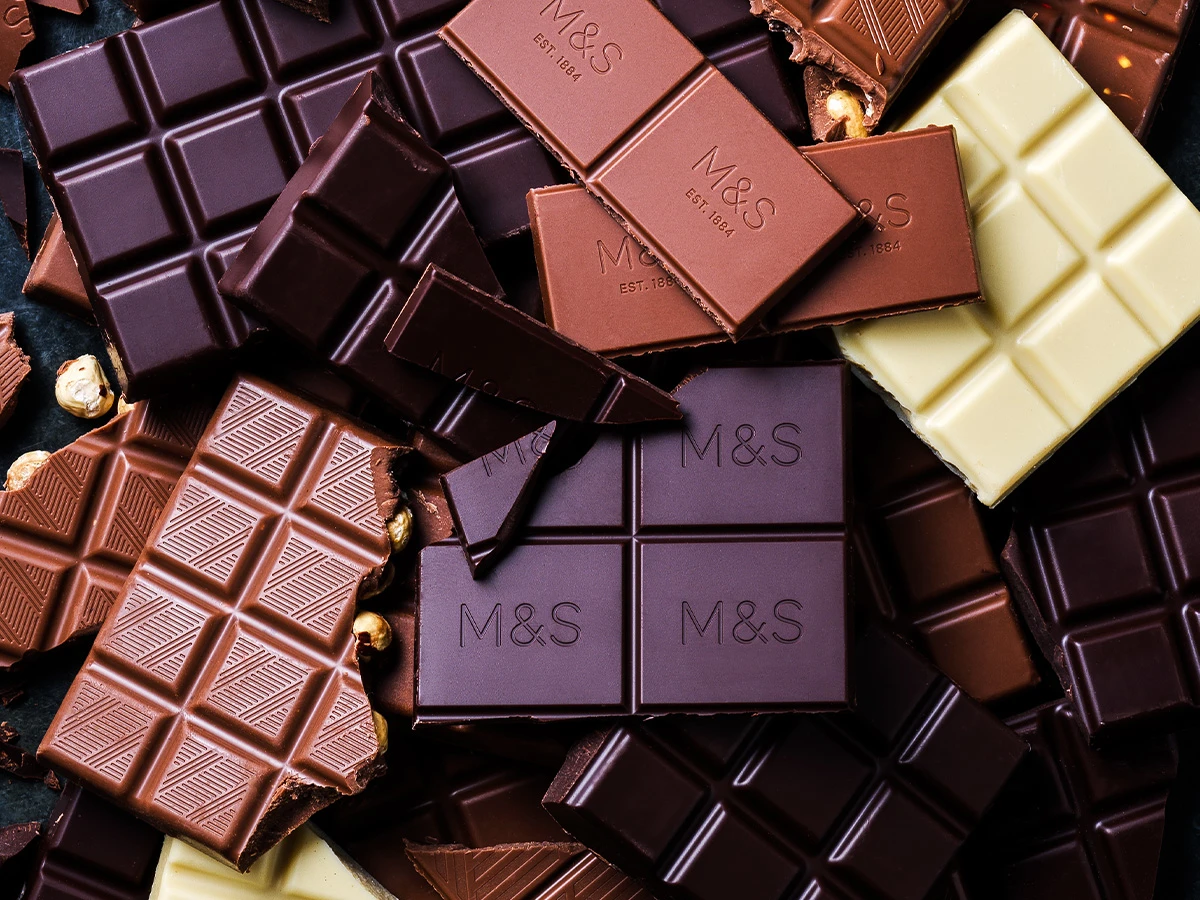 A selection of milk, dark and white chocolate