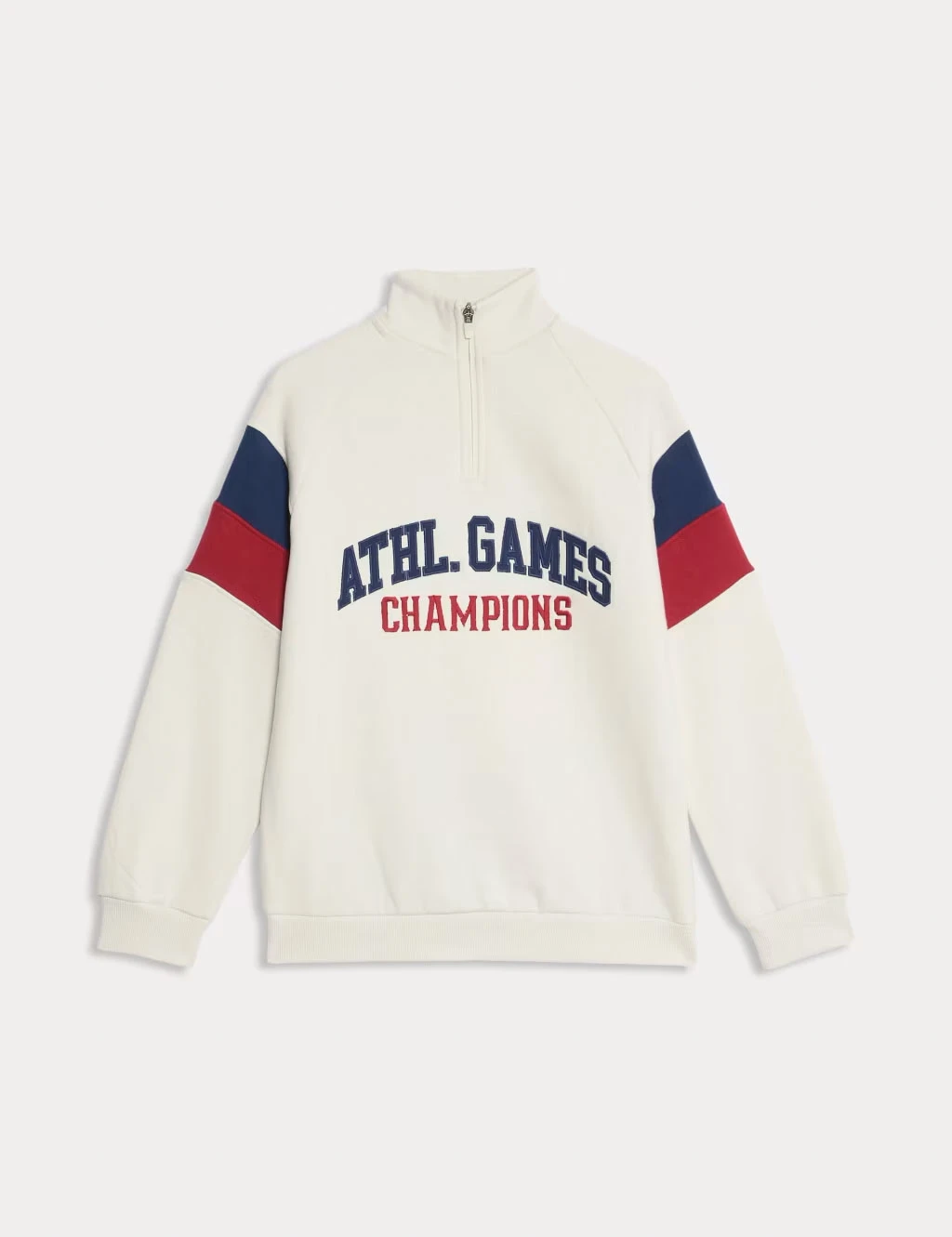 Kids' white zip-neck sport sweatshirt