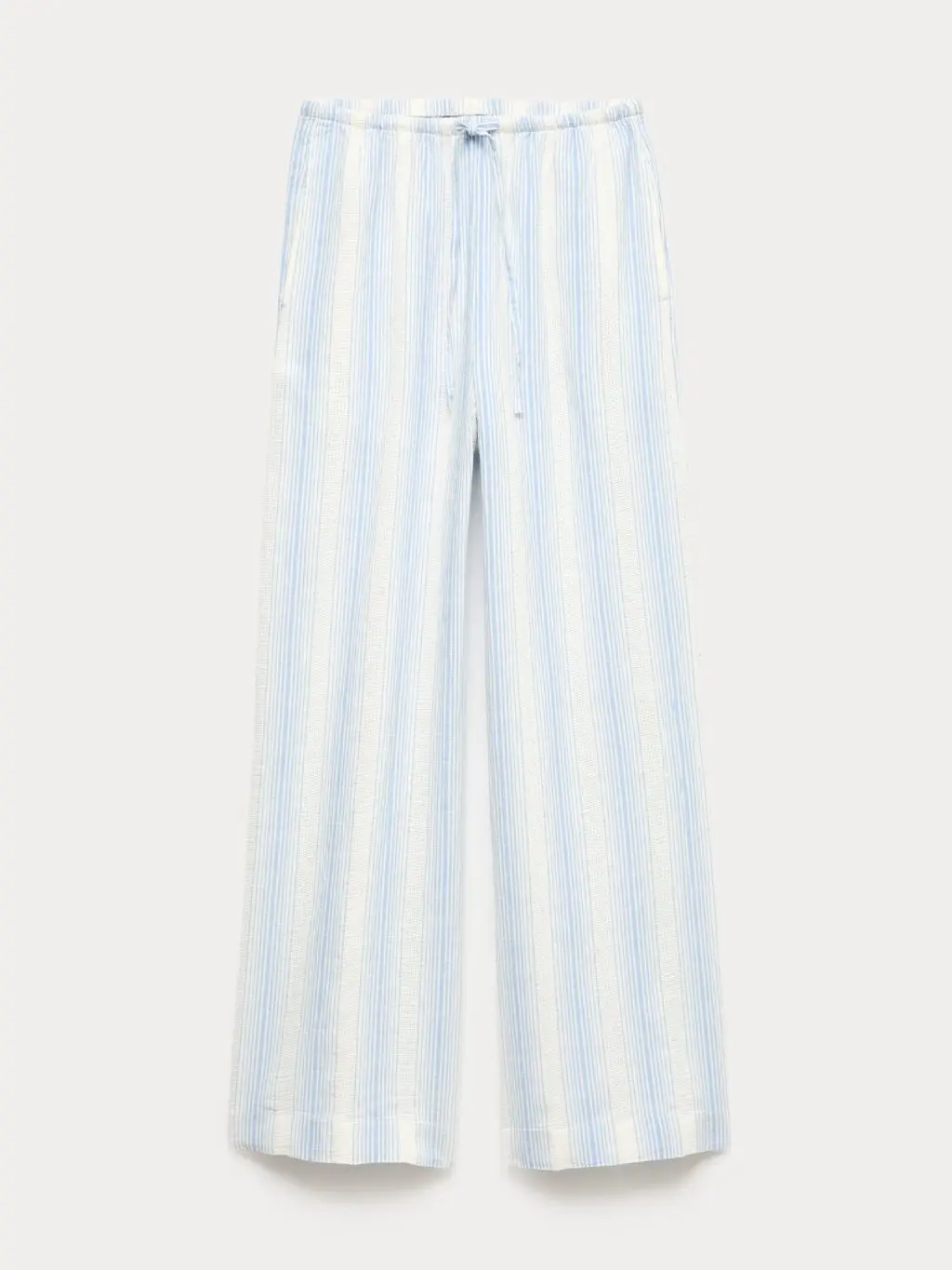 A pair of white and blue stripe beach trousers