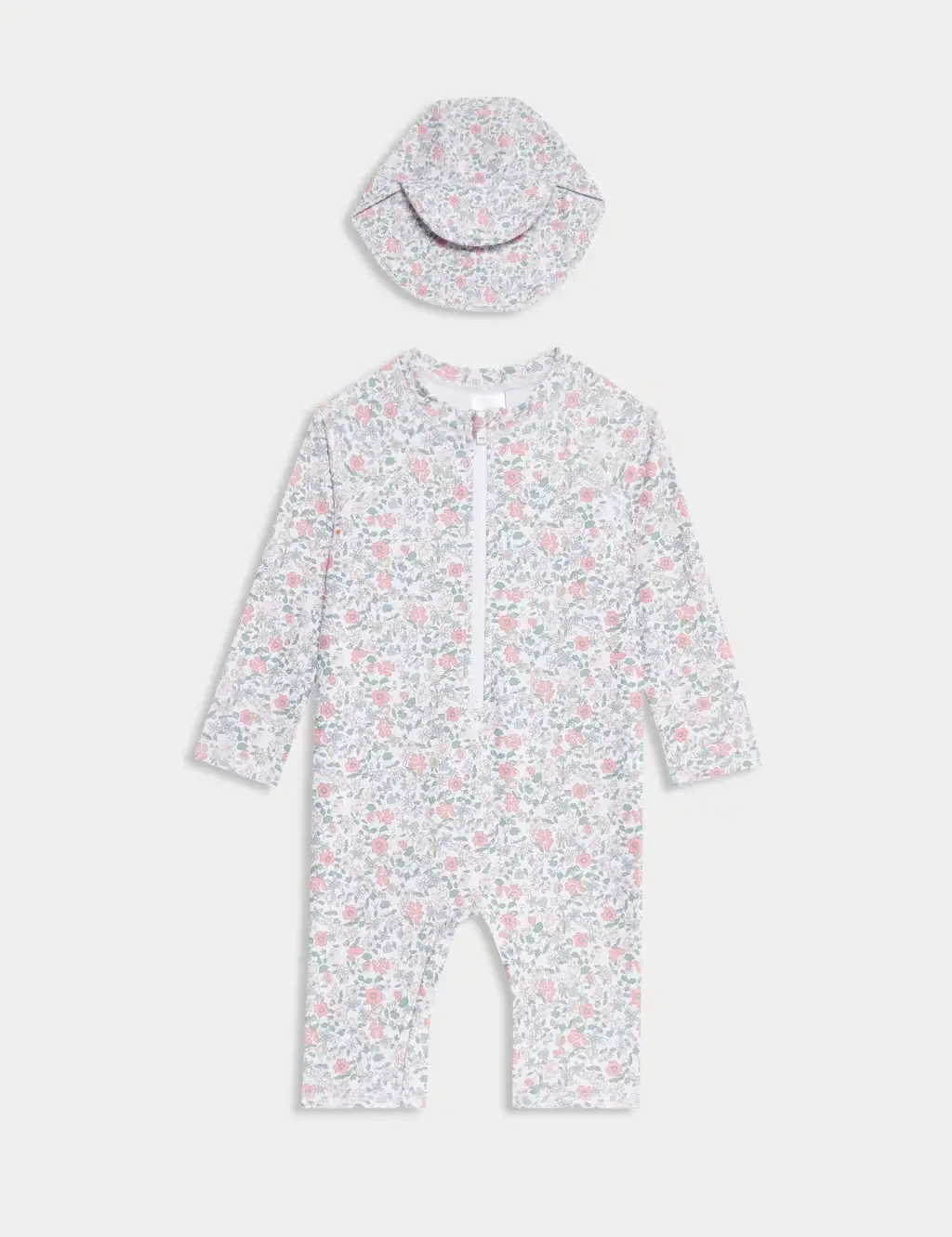 Two piece floral print swimsuit and hat for kids